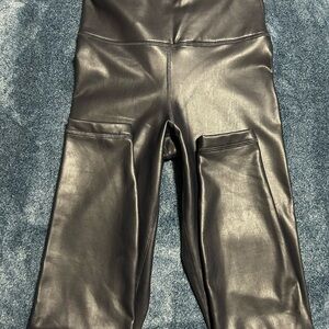 90 Degree Faux Leather High-Waist Leggings Dark Blue and Blush color
